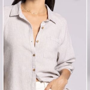 Thread & Supply Anastasia Shirt      Mocha/white Pinstripe Button Down Linen